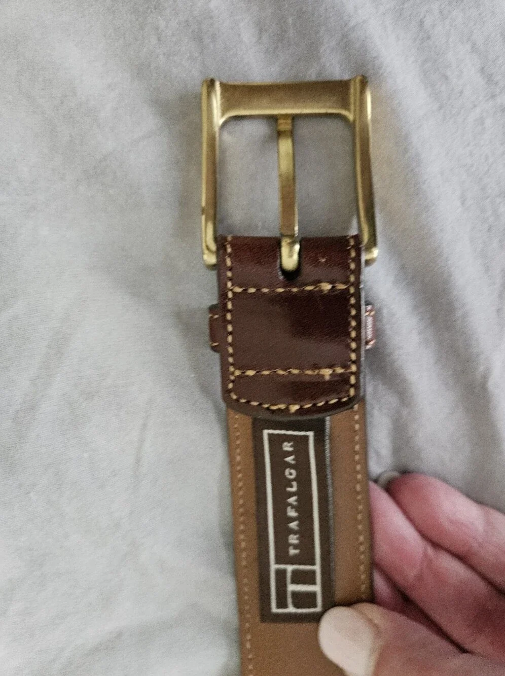 TRAFALGAR Brown Leather Dress Gold Buckle Belt | SZ 42